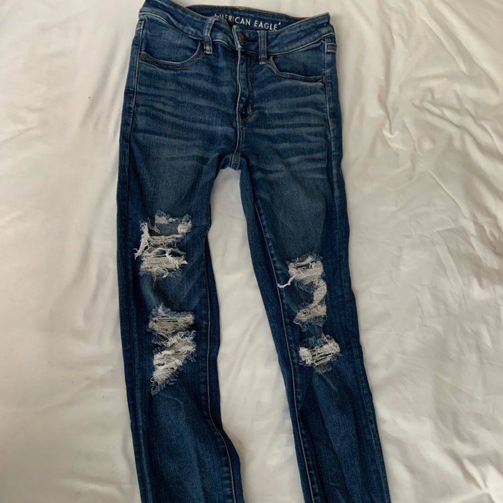 American Eagle Outfitters- Ne(x)t Level Stretch Dark Wash Ripped Skinny Jeans